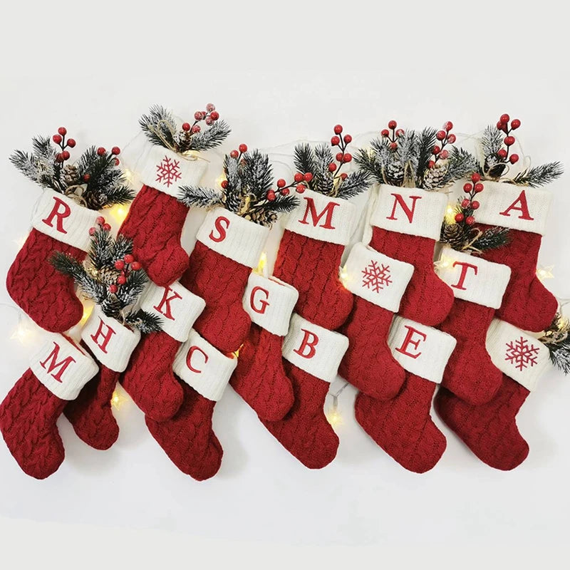 Christmas Socks Knitting Snowflake Letter Stocking Christmas Decoration 2025 For Home Xmas Tree Ornament Gift Navidad Natal 2026