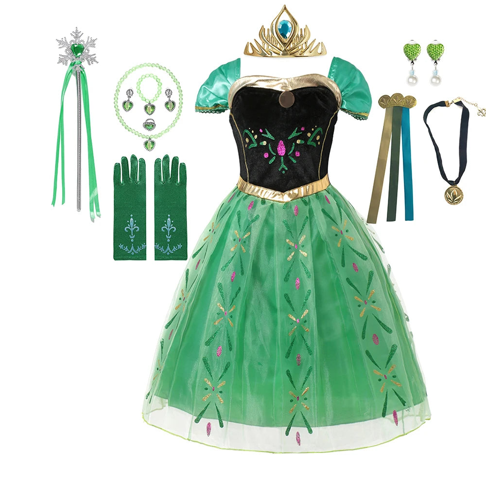 Full Printing Kids Cosplay Anna Princess Costume Fancy Birthday Carnival Party Prom Dress Toddler Role Play Clothing Outfits