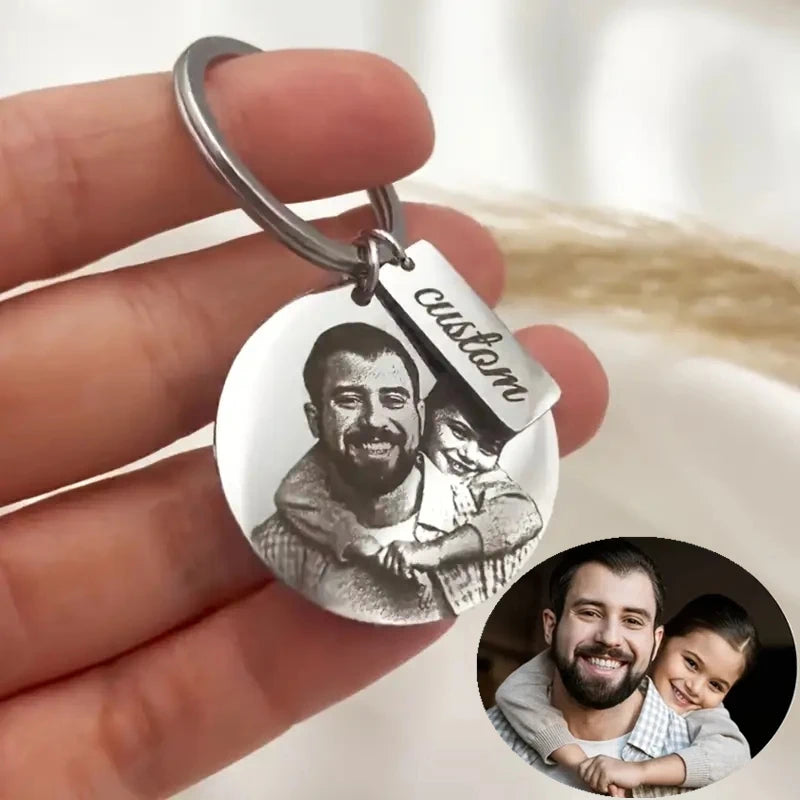Aangepaste foto sleutelhanger gegraveerd roestvrij staal portret sleutel aangepaste foto sleutelhanger ronde gepersonaliseerde sleutelhanger voor familie