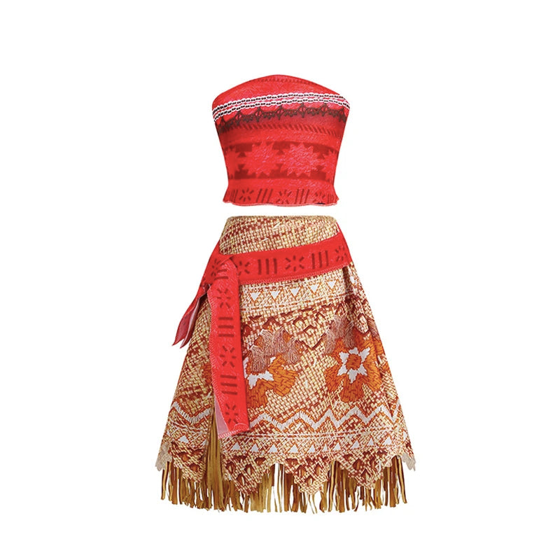 Disney Moana Dress for Kids Girls Princess Vaiana Cosplay Carnival Children Birthday Party Headwear Necklace Pet Pig Chicken Set