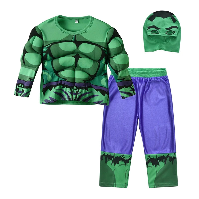Superhero Hulk Captain America Cosplay Costume Boy Girl Clothes Spiderman Muscle Suit Halloween Carnival Birthday Party Outfits