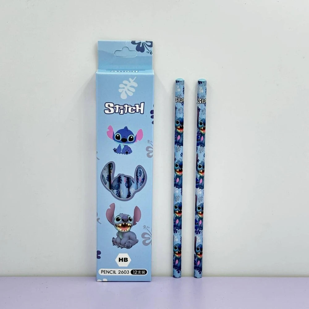 12PCS Disney Cartoon Stitch Pencil School Supplies Kid Rubber School Supplies Pencils Pencil Roller Hb Pencils Birthday Gift