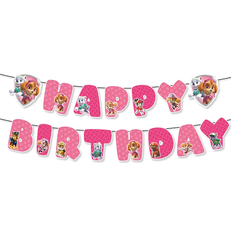 Roze Skye Paw Patrol Verjaardagsfeestje Decoratie Kinderdouche Jongens Meisjes Serviesbenodigdheden Tafelkleed Ballon Taart Topper Stro