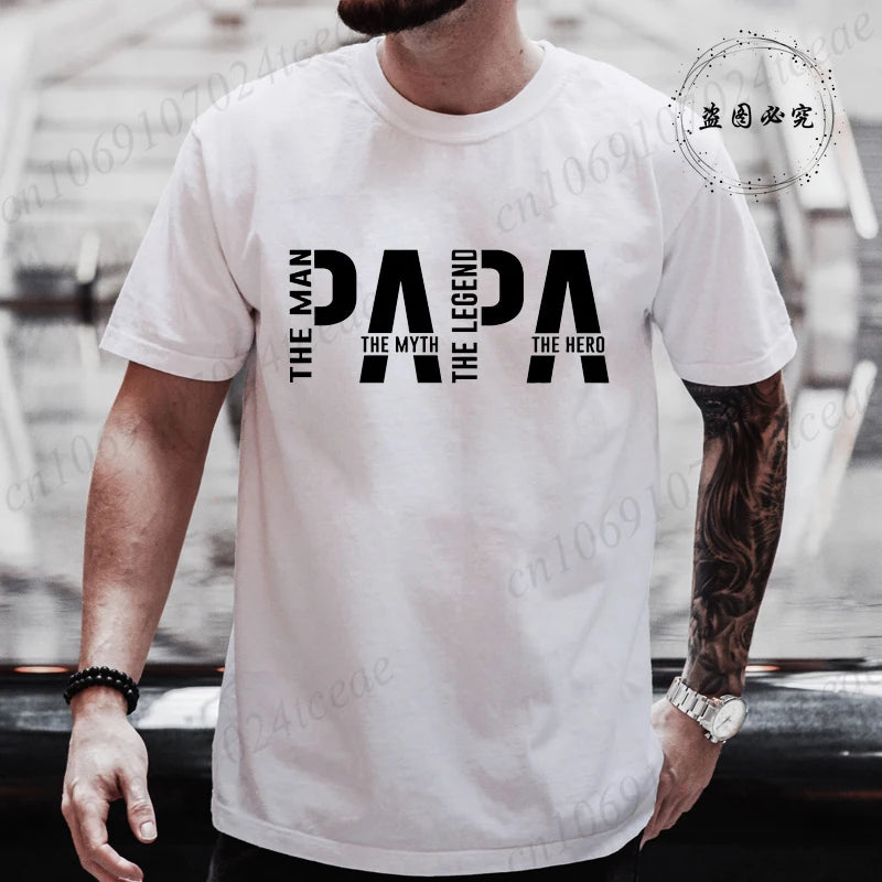 Papa De Man De Mythe De Legende Grappige T-shirt voor Mannen Kleding Papa T-shirt Korte Mouw T-shirt Mannen T-shirts Kleding tops