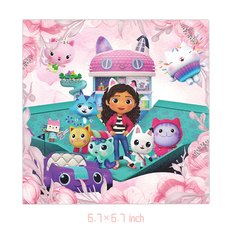 Gabby Dollhouse Birthday Decoration Balloon Tableware Plate Napkin Cup Straw Backdrop Banner for Kids Baby Shower Party Supplies