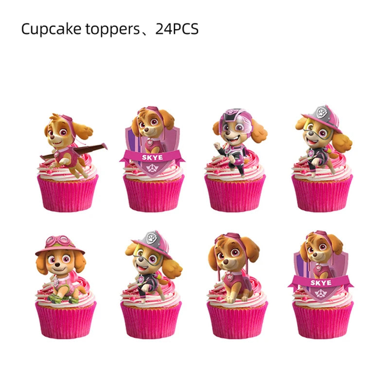 Roze Skye Paw Patrol Verjaardagsfeestje Decoratie Kinderdouche Jongens Meisjes Serviesbenodigdheden Tafelkleed Ballon Taart Topper Stro