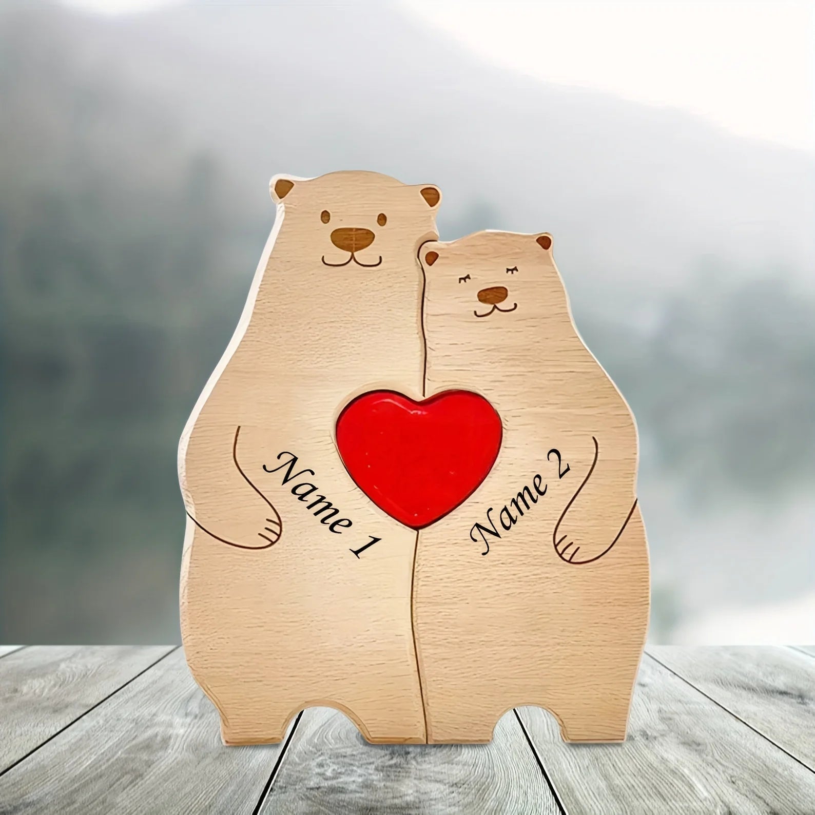 Gepersonaliseerde Familie Beer Puzzel Decor Aangepaste Namen Past op 2-6 Namen Rustieke Houten Beren Seizoensgebonden Decor voor Moeder & Vaderdag