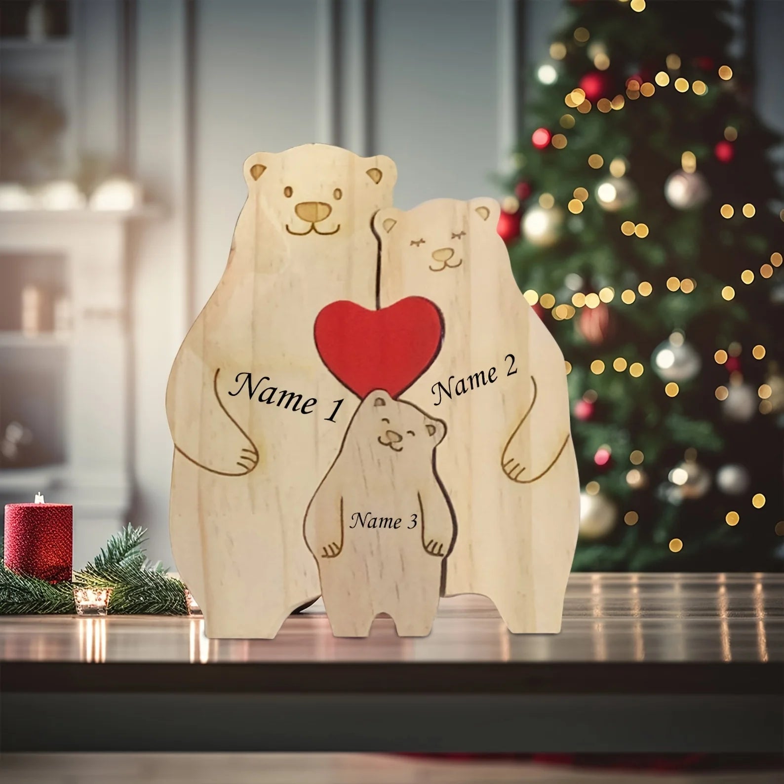 Gepersonaliseerde Familie Beer Puzzel Decor Aangepaste Namen Past op 2-6 Namen Rustieke Houten Beren Seizoensgebonden Decor voor Moeder & Vaderdag