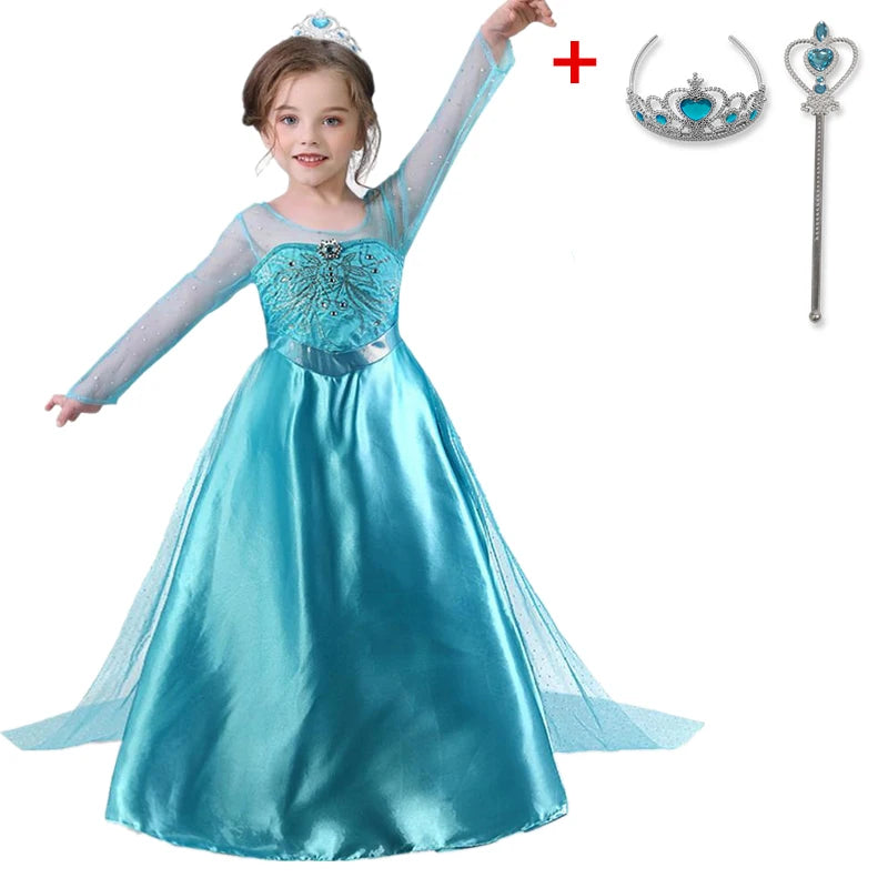Elsa Jurk Voor Meisjes Kinderen Verjaardagsfeestje Prinses Kostuum Kids Halloween Vermomming Lange Mouw Sneeuw Koningin Carnaval Kleding