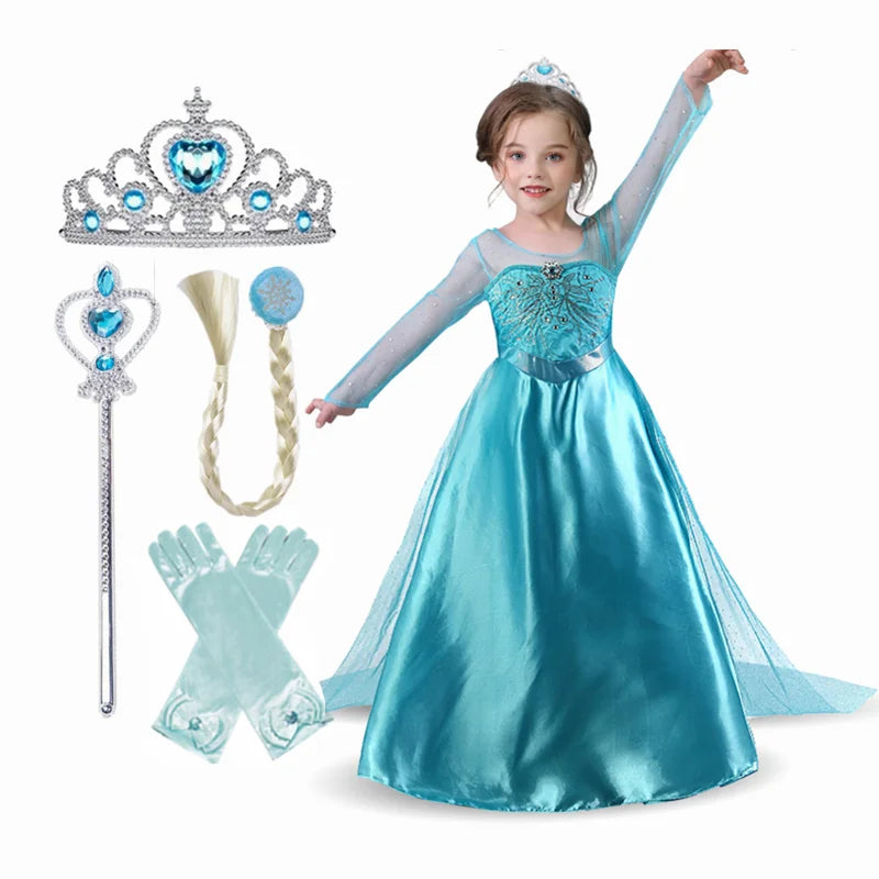 Elsa Jurk Voor Meisjes Kinderen Verjaardagsfeestje Prinses Kostuum Kids Halloween Vermomming Lange Mouw Sneeuw Koningin Carnaval Kleding