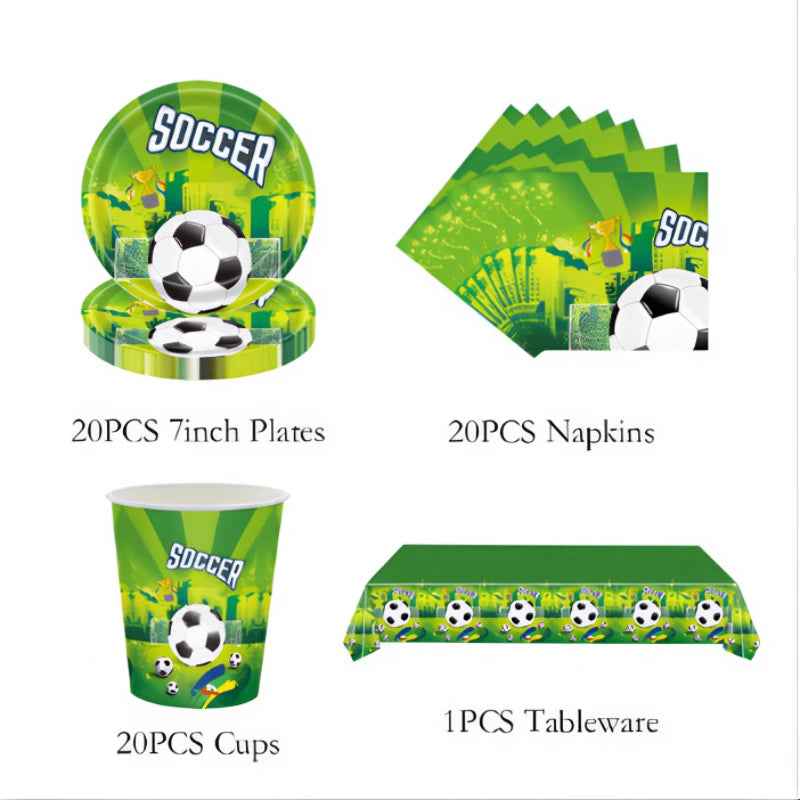 Voetbal Thema Verjaardagsfeestje Decoratie Servies Set Ballon Kit Voetbal Party Jongen Meisje kind Gunsten Banner Achtergrond Cup Plaat