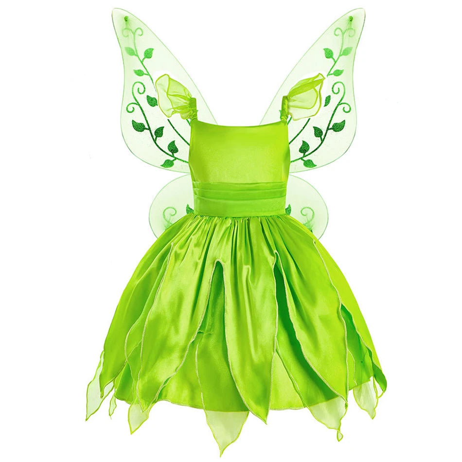 Girls Flower Fairy Dress Up Kids Princess Dress With Wings Halloween Princess Costume Elves Party Tinkerbell Tinker Bell Dress