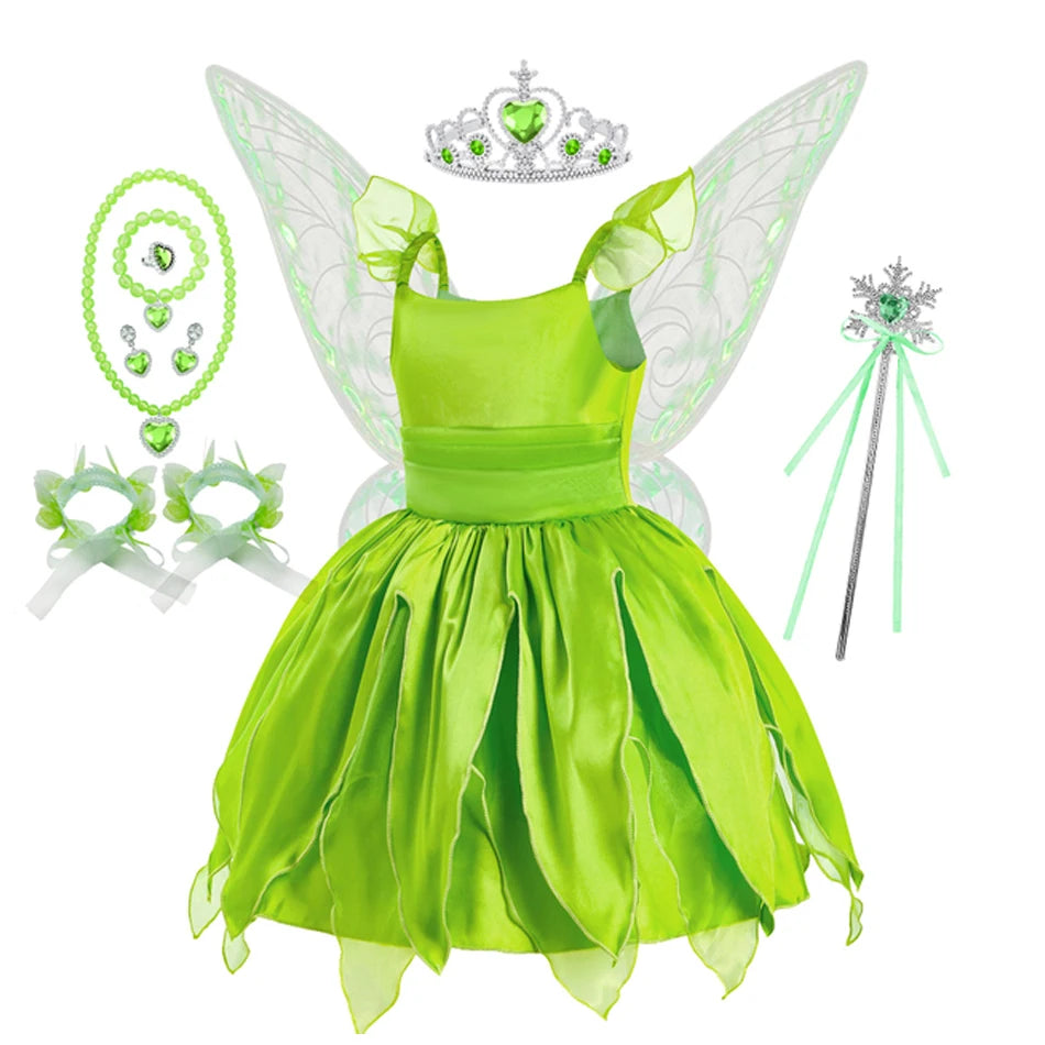 Girls Flower Fairy Dress Up Kids Princess Dress With Wings Halloween Princess Costume Elves Party Tinkerbell Tinker Bell Dress