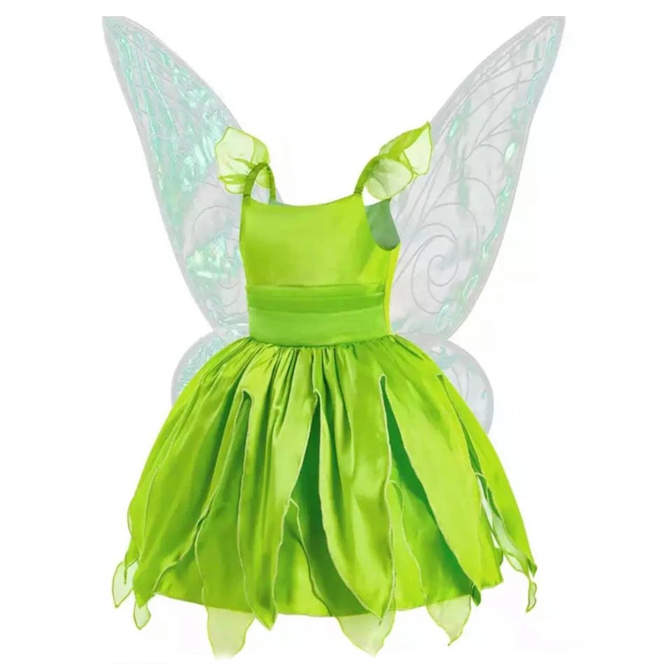 Girls Flower Fairy Dress Up Kids Princess Dress With Wings Halloween Princess Costume Elves Party Tinkerbell Tinker Bell Dress