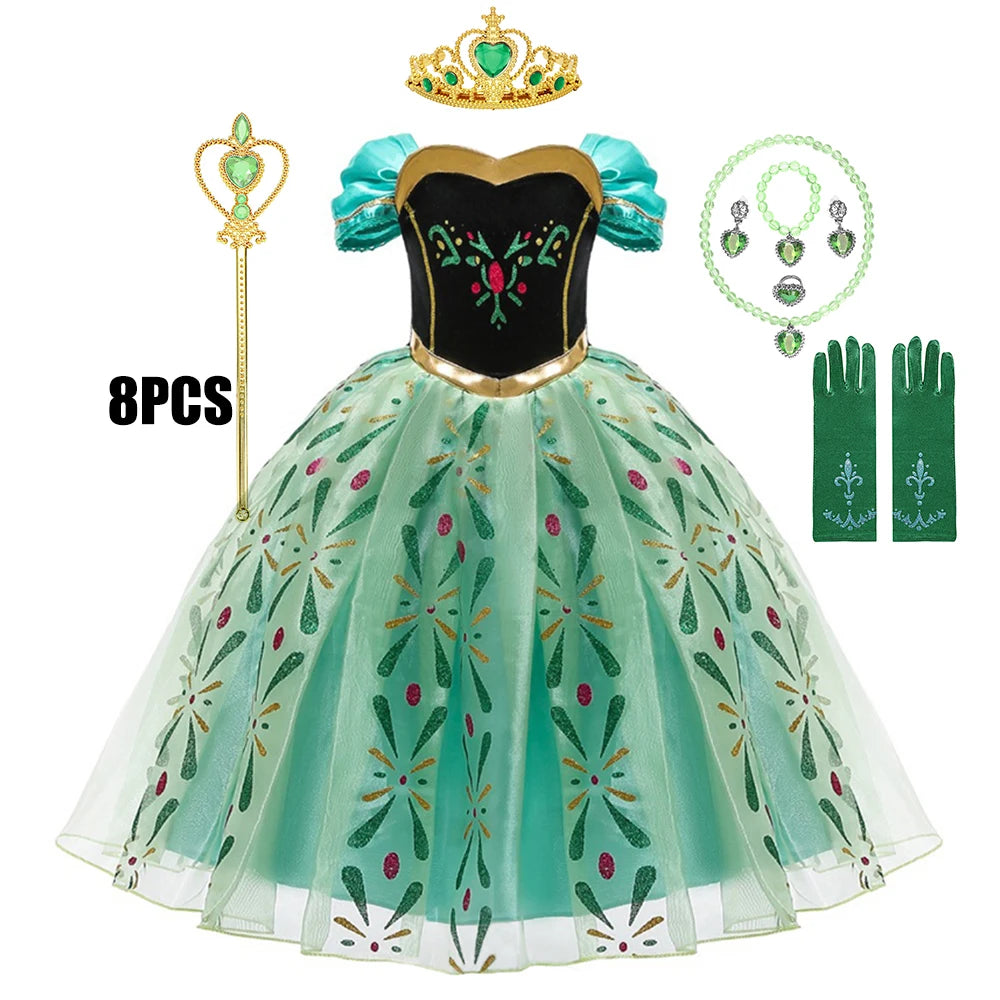Full Printing Kids Cosplay Anna Princess Costume Fancy Birthday Carnival Party Prom Dress Toddler Role Play Clothing Outfits