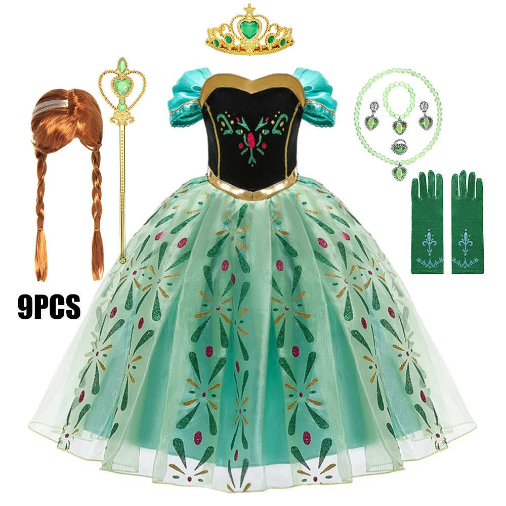 Full Printing Kids Cosplay Anna Princess Costume Fancy Birthday Carnival Party Prom Dress Toddler Role Play Clothing Outfits