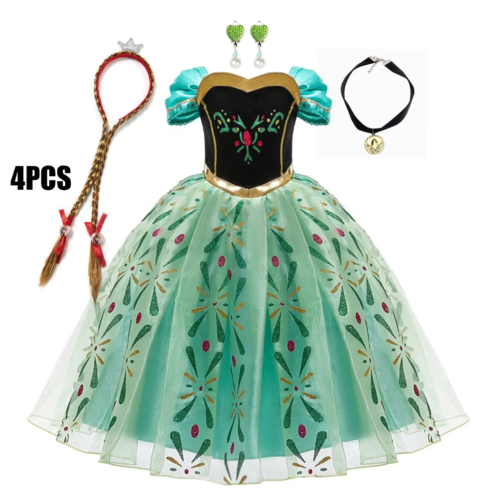 Full Printing Kids Cosplay Anna Princess Costume Fancy Birthday Carnival Party Prom Dress Toddler Role Play Clothing Outfits
