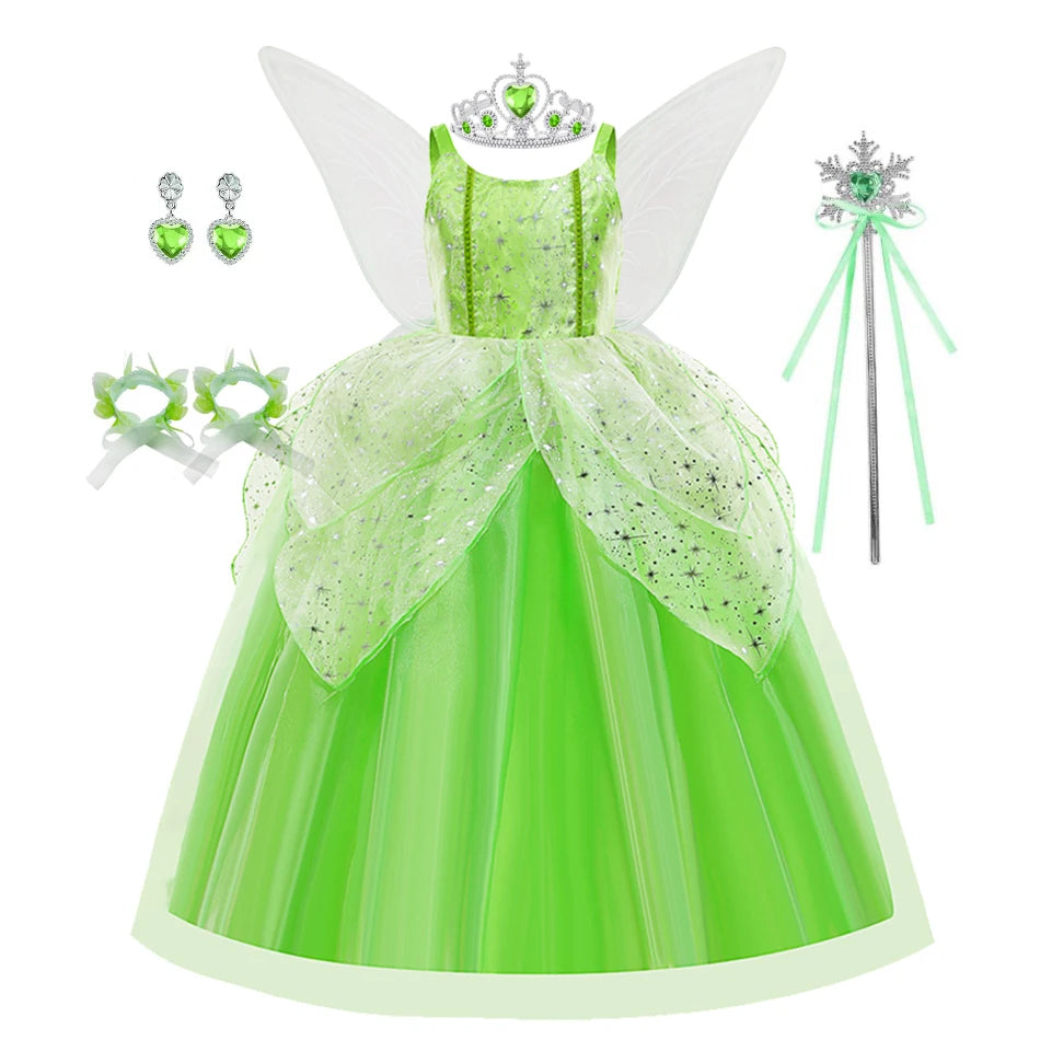 Girls Flower Fairy Dress Up Kids Princess Dress With Wings Halloween Princess Costume Elves Party Tinkerbell Tinker Bell Dress