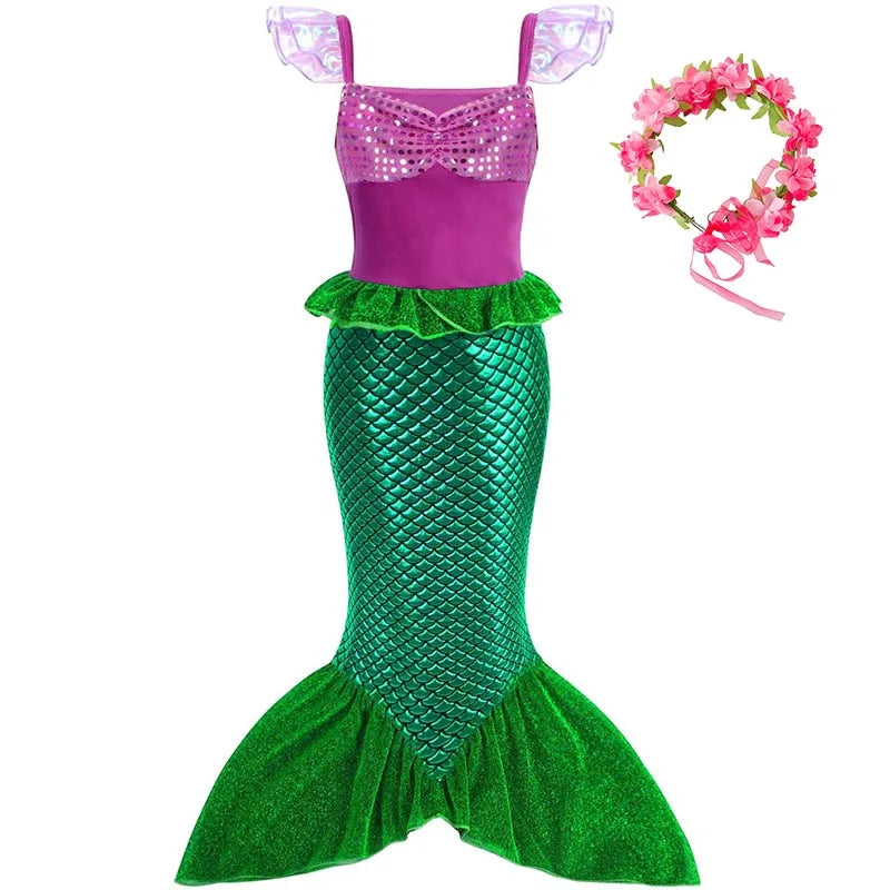 Girls Cosplay Disney Little Mermaid Ariel Prom Princess Costumes Kids Summer Casual Dress Halloween Birthday Party Dress Up 2025