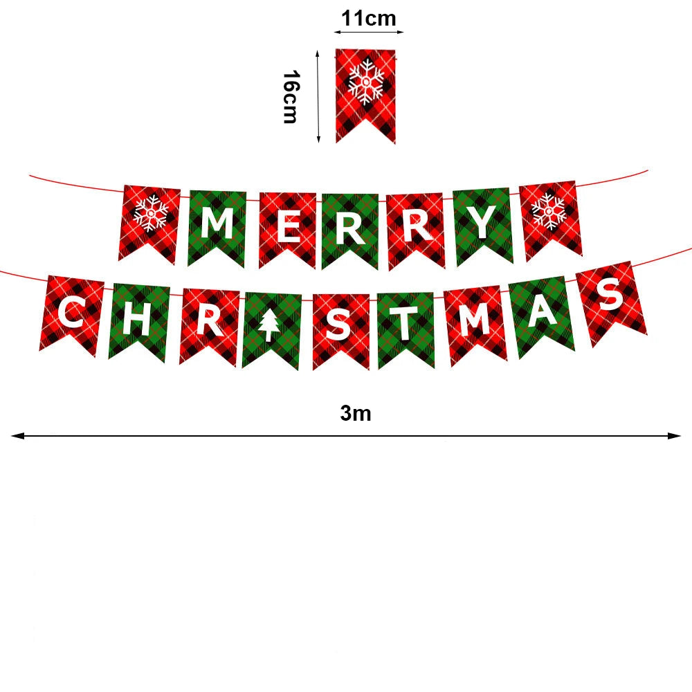 Merry Christmas Banner and Ceiling Hanging Swirls Christmas Garlands Santa Claus Snowman Christmas Party Banner Decorations