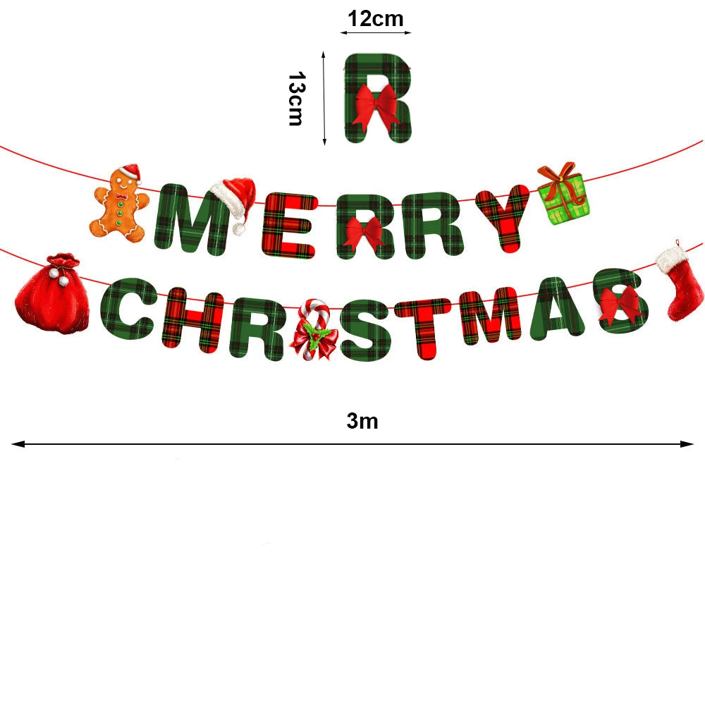 Merry Christmas Banner and Ceiling Hanging Swirls Christmas Garlands Santa Claus Snowman Christmas Party Banner Decorations