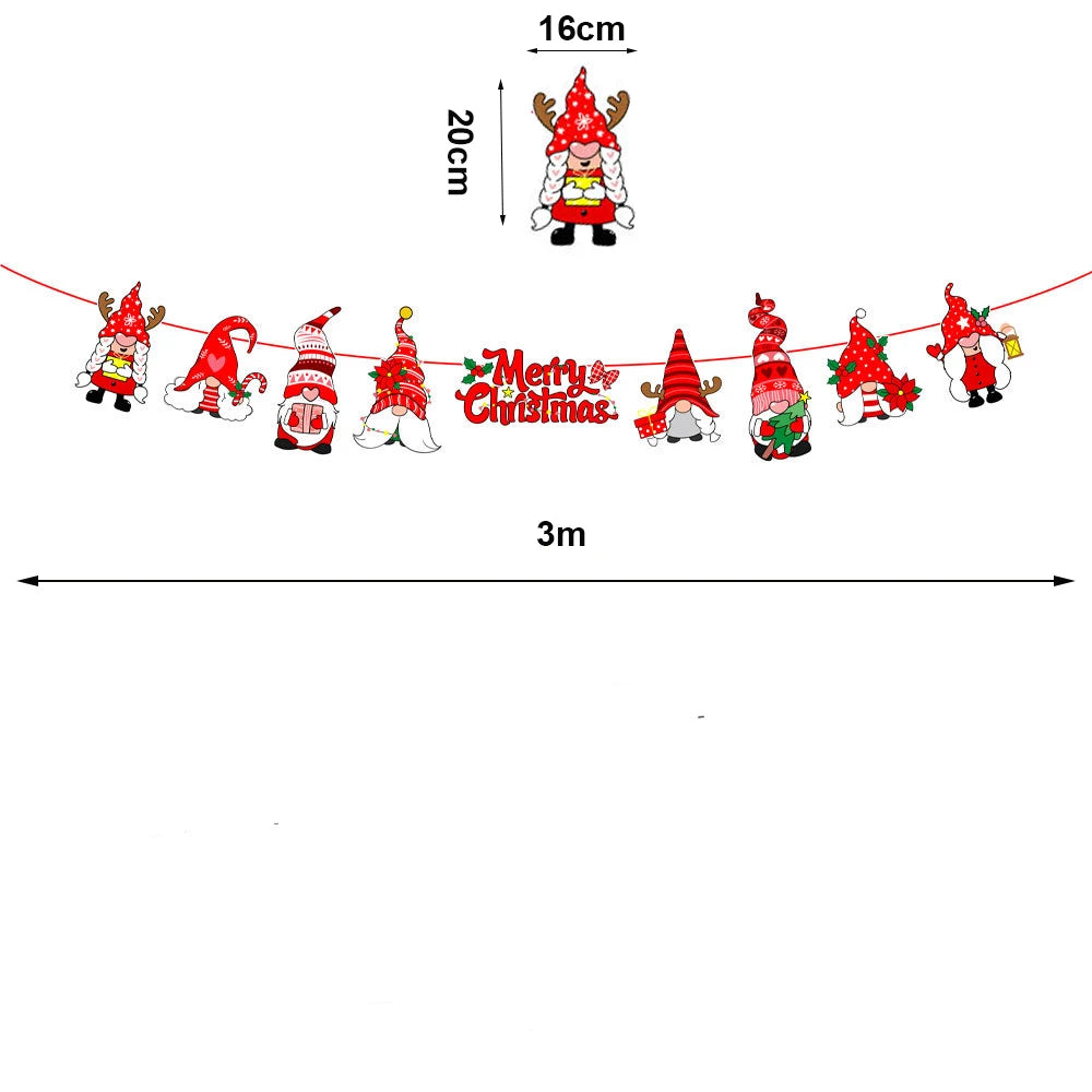 Merry Christmas Banner and Ceiling Hanging Swirls Christmas Garlands Santa Claus Snowman Christmas Party Banner Decorations