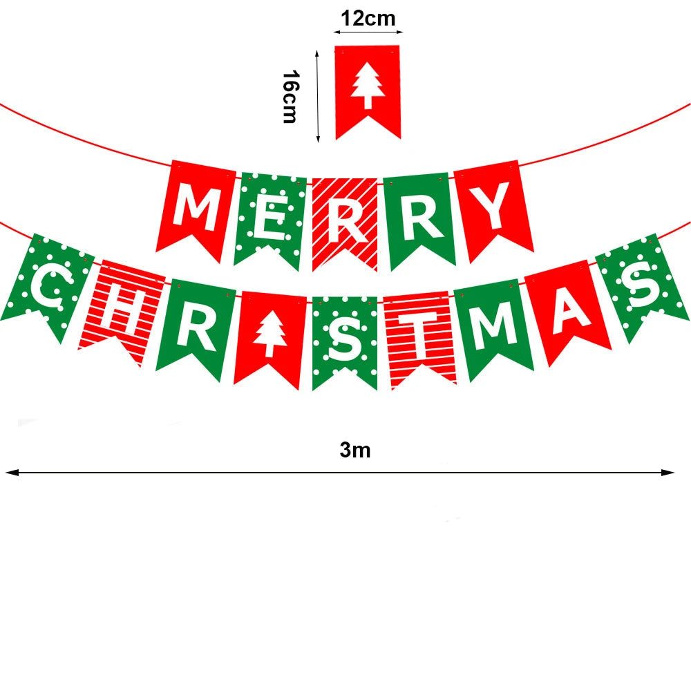 Merry Christmas Banner and Ceiling Hanging Swirls Christmas Garlands Santa Claus Snowman Christmas Party Banner Decorations