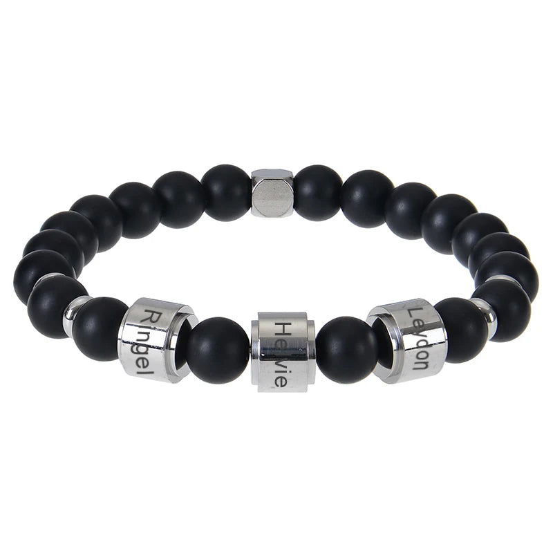 Gepersonaliseerde armbanden van roestvrij staal met kralen en gegraveerde naam, op maat gemaakte armbanden met tijgeroog, cadeau voor mannen, hem, Vaderdag cadeau