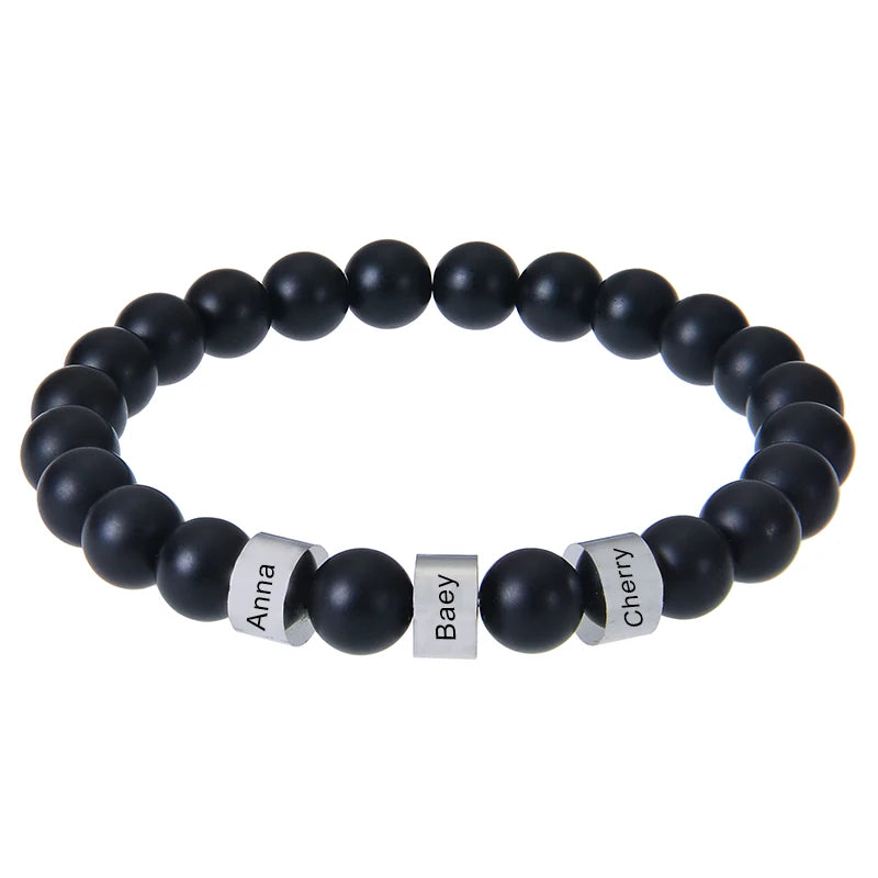 Gepersonaliseerde armbanden van roestvrij staal met kralen en gegraveerde naam, op maat gemaakte armbanden met tijgeroog, cadeau voor mannen, hem, Vaderdag cadeau