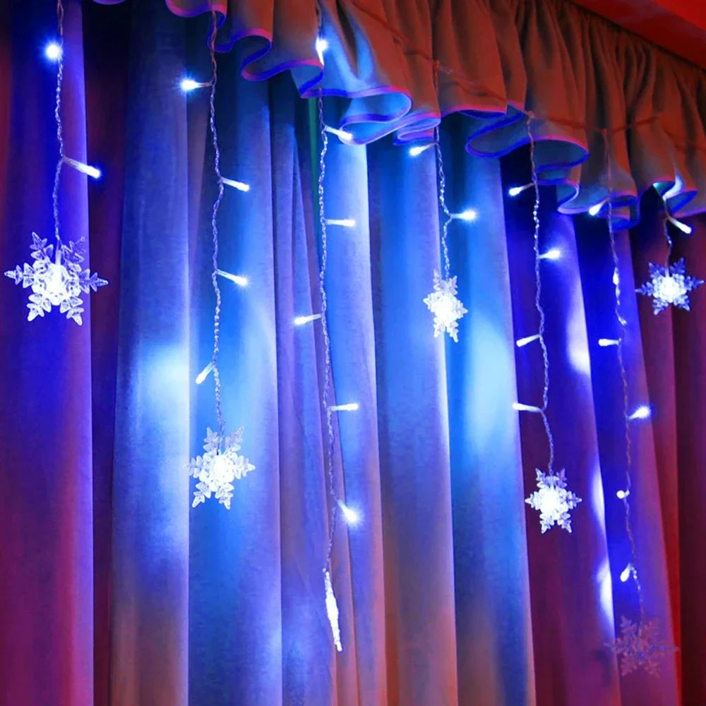 3.5M Christmas Light Led Snowflake Curtain Icicle Fairy String Lights Outdoor Garland for Home Party Garden New Year Decoration