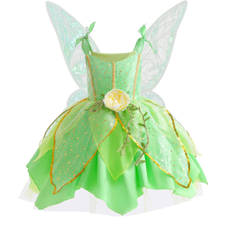 Girls Flower Fairy Dress Up Kids Princess Dress With Wings Halloween Princess Costume Elves Party Tinkerbell Tinker Bell Dress