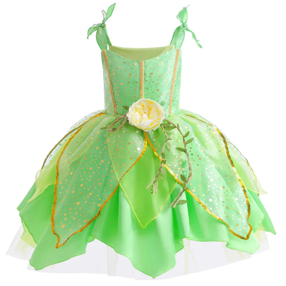 Girls Flower Fairy Dress Up Kids Princess Dress With Wings Halloween Princess Costume Elves Party Tinkerbell Tinker Bell Dress