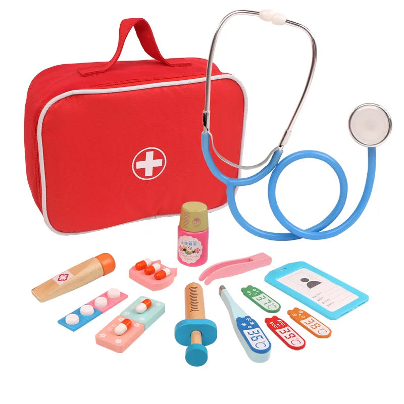 Wooden Pretend Play Doctor Educational Toys for Children Simulation Dentist Check Brush Teeth Medicine Set Role Playing Games