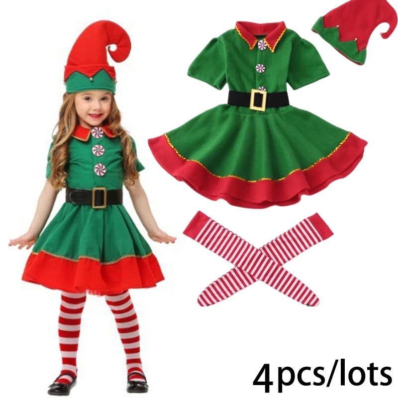2025 Kids Girls Cosplay Christmas Tree Dress for Kids Costume With Green Hats Sleeveless Plush Ball Party Birthday Clothes 1-15Y