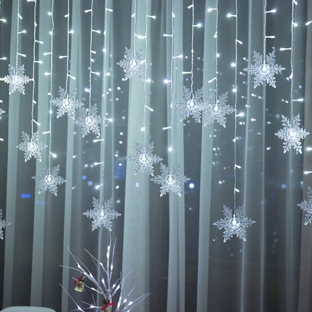 3.5M Christmas Light Led Snowflake Curtain Icicle Fairy String Lights Outdoor Garland for Home Party Garden New Year Decoration