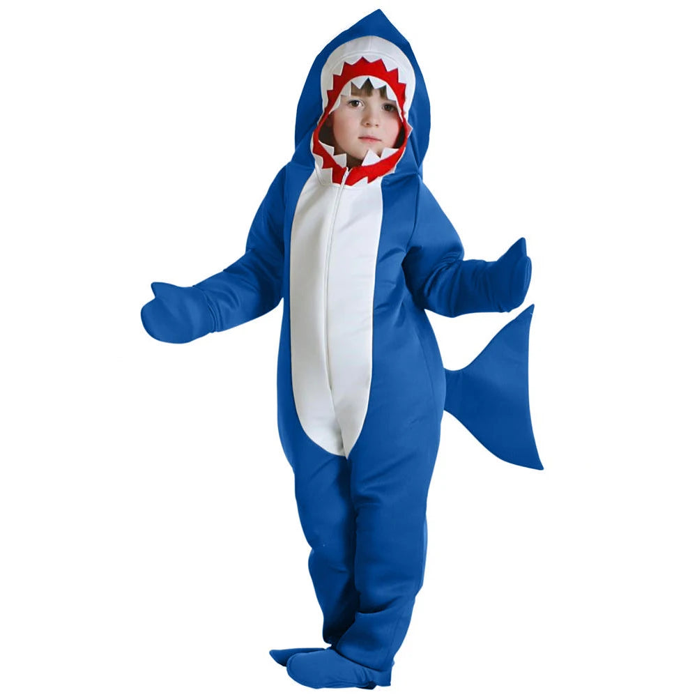 Boy Cute Shark Hooded Jumpsuits Boys Girls Halloween Animals Cosplay Costume Carnival Easter Purim Fancy Dress