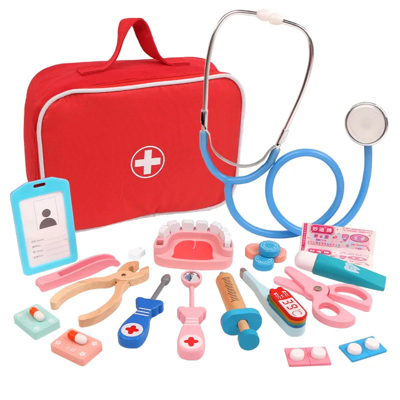 Wooden Pretend Play Doctor Educational Toys for Children Simulation Dentist Check Brush Teeth Medicine Set Role Playing Games