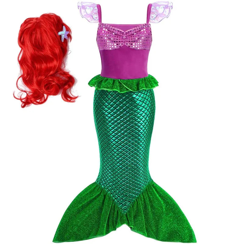 Girls Cosplay Disney Little Mermaid Ariel Prom Princess Costumes Kids Summer Casual Dress Halloween Birthday Party Dress Up 2025