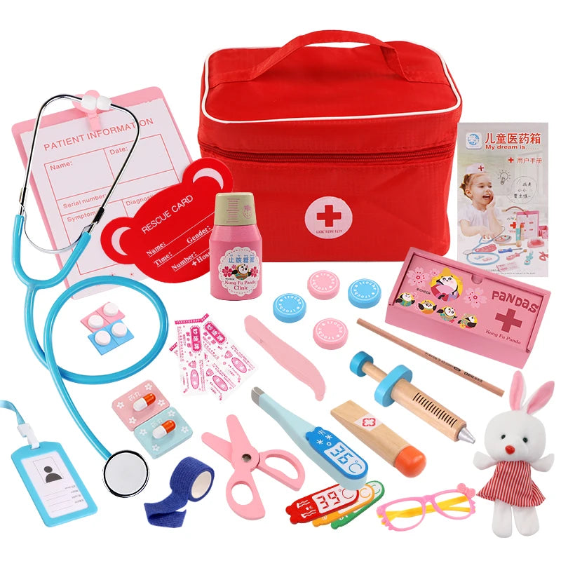 Wooden Pretend Play Doctor Educational Toys for Children Simulation Dentist Check Brush Teeth Medicine Set Role Playing Games