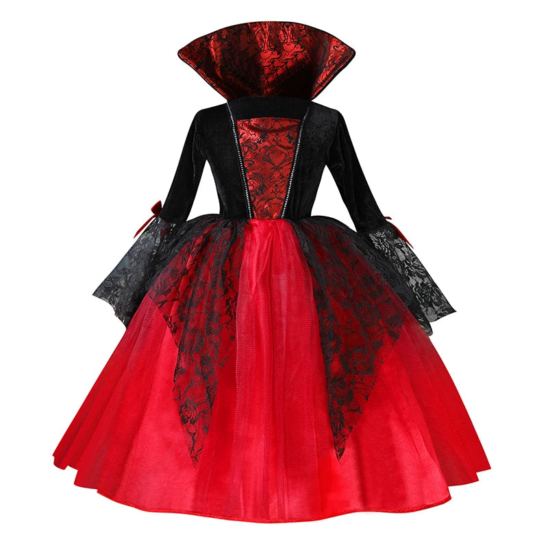 Halloween Girl Cosplay Vampire Dress For Kids Ghost Bride Vampire Costume Vampiran Carnival Party Outfits Scarlet Gothic Clothes