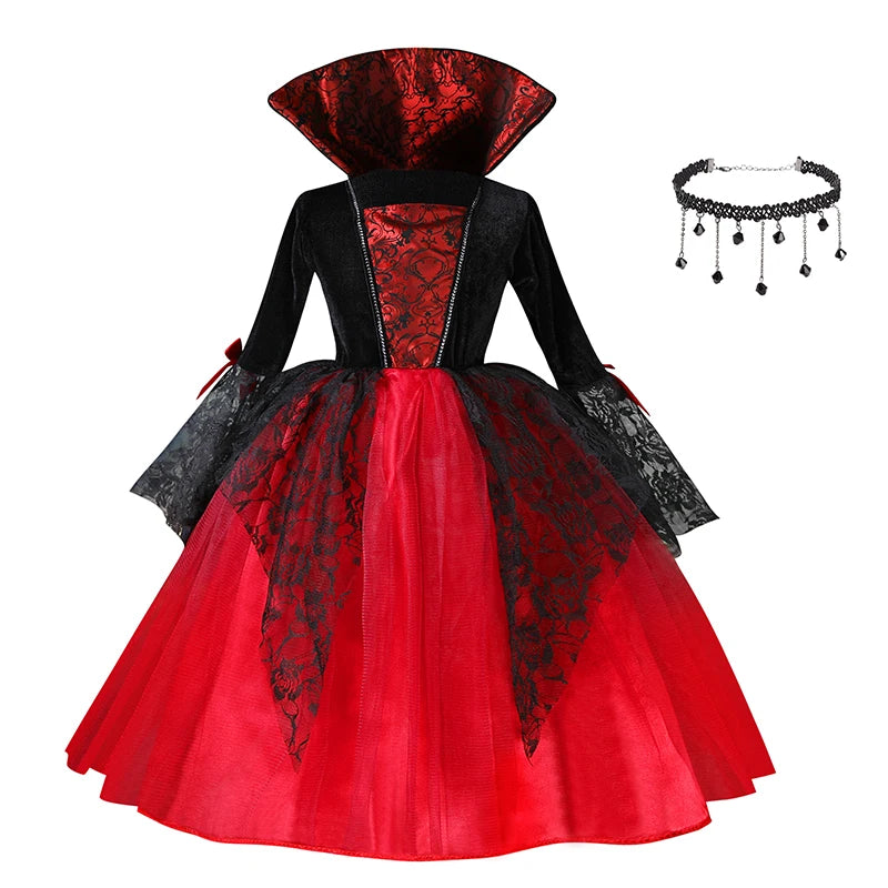 Halloween Girl Cosplay Vampire Dress For Kids Ghost Bride Vampire Costume Vampiran Carnival Party Outfits Scarlet Gothic Clothes