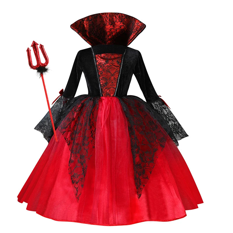 Halloween Girl Cosplay Vampire Dress For Kids Ghost Bride Vampire Costume Vampiran Carnival Party Outfits Scarlet Gothic Clothes