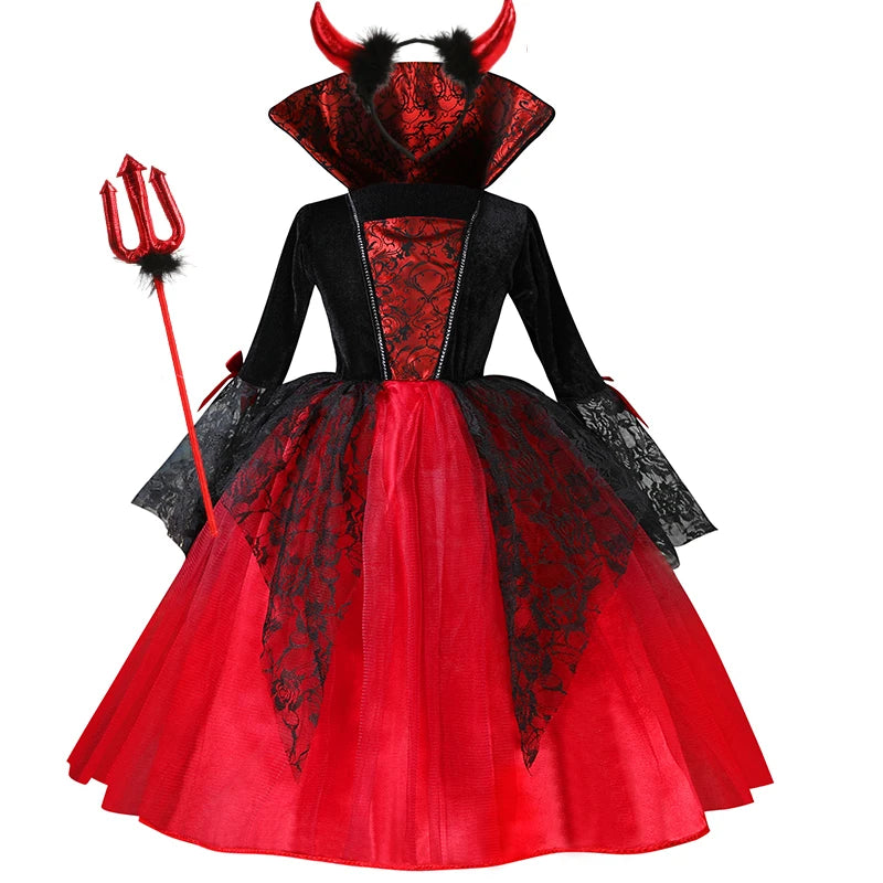 Halloween Girl Cosplay Vampire Dress For Kids Ghost Bride Vampire Costume Vampiran Carnival Party Outfits Scarlet Gothic Clothes