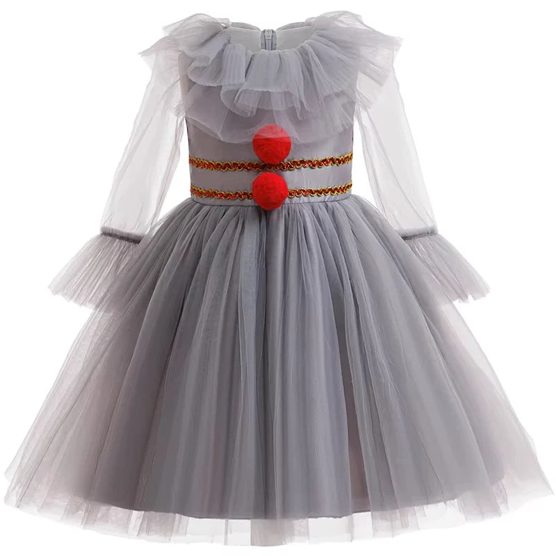 Gray Girls Joker Cosplay Halloween Costume Tutu Dress Creepy Clown Kids Carnival Party Clothes Children Tulle Fancy Party Dress