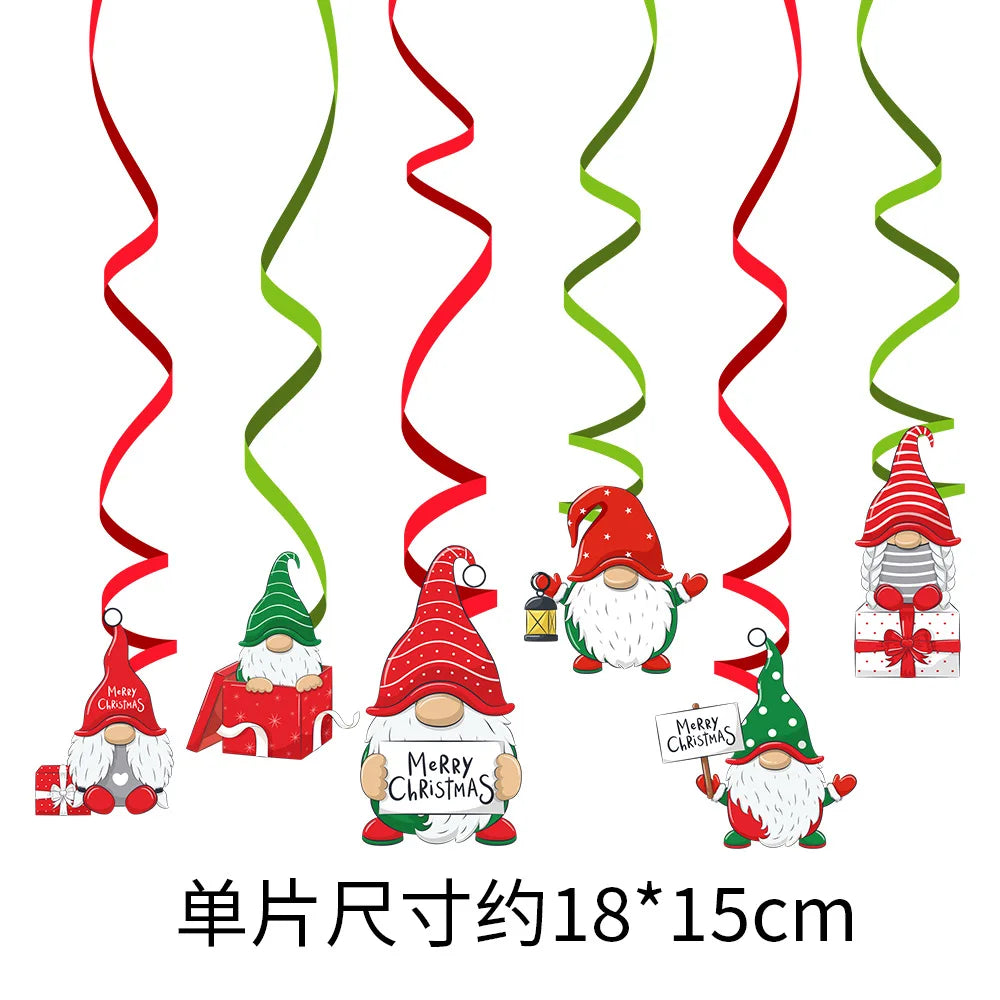 Merry Christmas Banner and Ceiling Hanging Swirls Christmas Garlands Santa Claus Snowman Christmas Party Banner Decorations