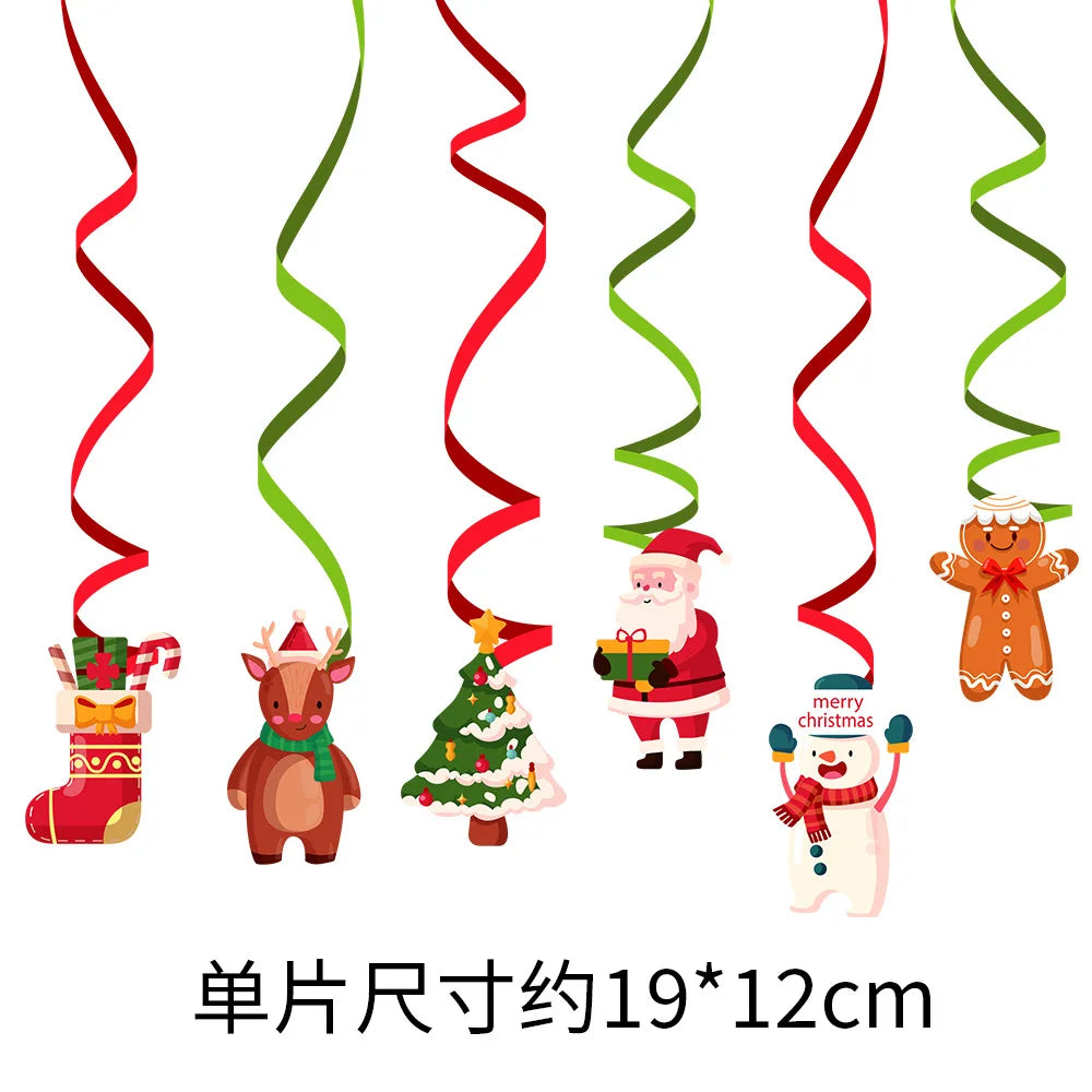 Merry Christmas Banner and Ceiling Hanging Swirls Christmas Garlands Santa Claus Snowman Christmas Party Banner Decorations