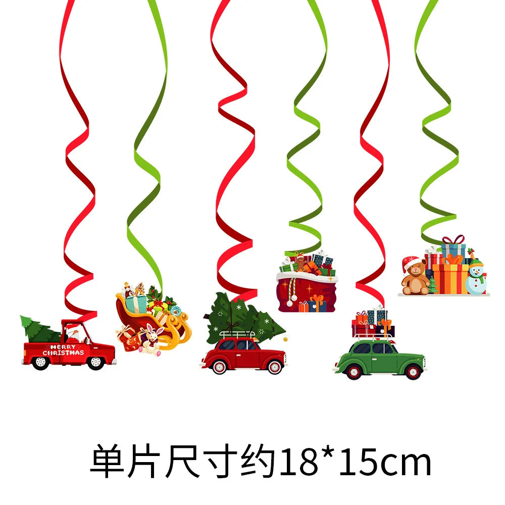 Merry Christmas Banner and Ceiling Hanging Swirls Christmas Garlands Santa Claus Snowman Christmas Party Banner Decorations