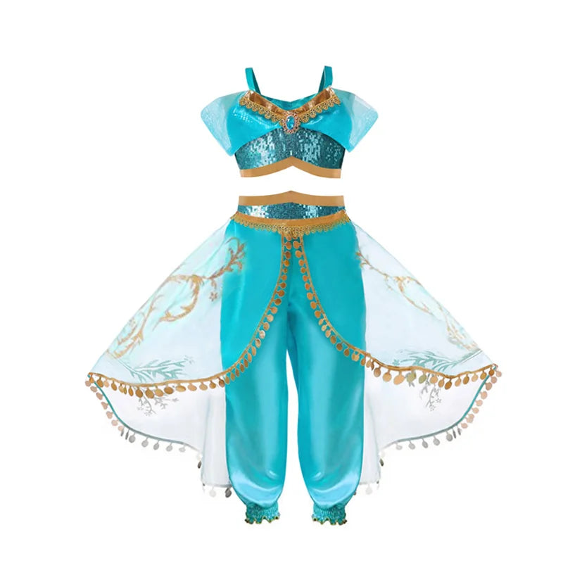 Jasmine Princess Dress for Girls Cosplay Aladdin Magic Lamp Costume Outfit Girls Halloween Kids Birthday Carnival Dance Vestidos