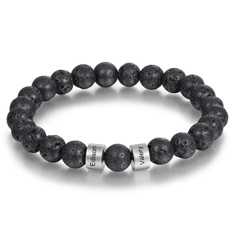Gepersonaliseerde armbanden van roestvrij staal met kralen en gegraveerde naam, op maat gemaakte armbanden met tijgeroog, cadeau voor mannen, hem, Vaderdag cadeau