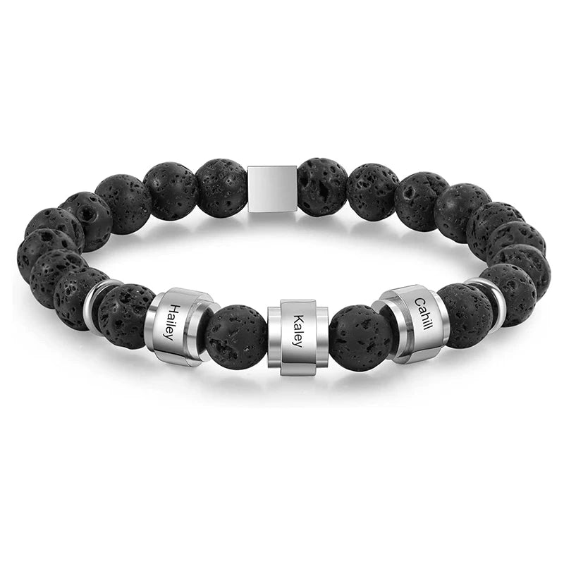 Gepersonaliseerde armbanden van roestvrij staal met kralen en gegraveerde naam, op maat gemaakte armbanden met tijgeroog, cadeau voor mannen, hem, Vaderdag cadeau
